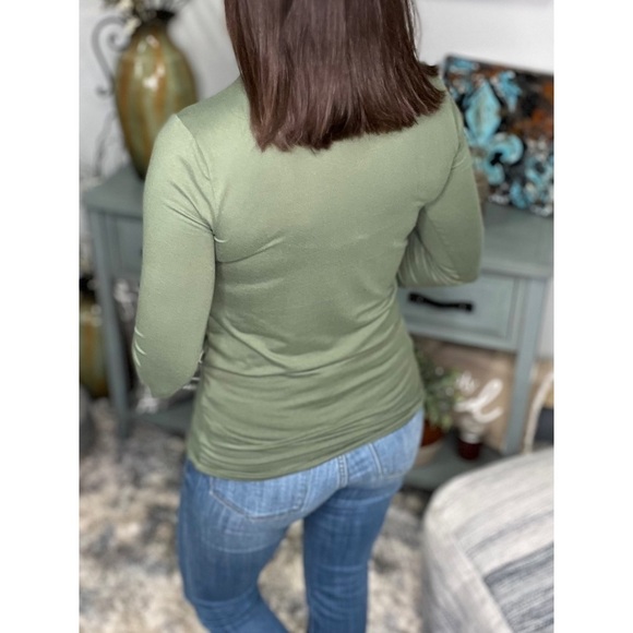 High Ruched Soft Jersey Knit Mock Turtle Neck Olive Green 2519 - Picture 3 of 13